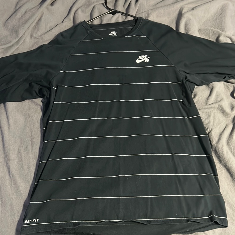 Nike sb dri fit Henley style shirt size XL black /white stripes 3/4 sleeves#4
